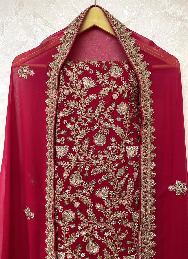 Pure Georgette Rani Wedding Wear Hand Work Punjabi Dress Material